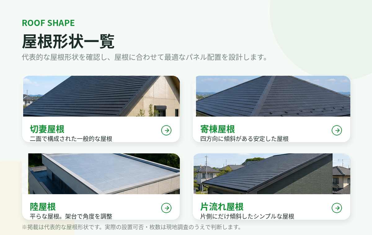 屋根形状の種類一覧（切妻・寄棟・片流れ・陸屋根 ほか）
